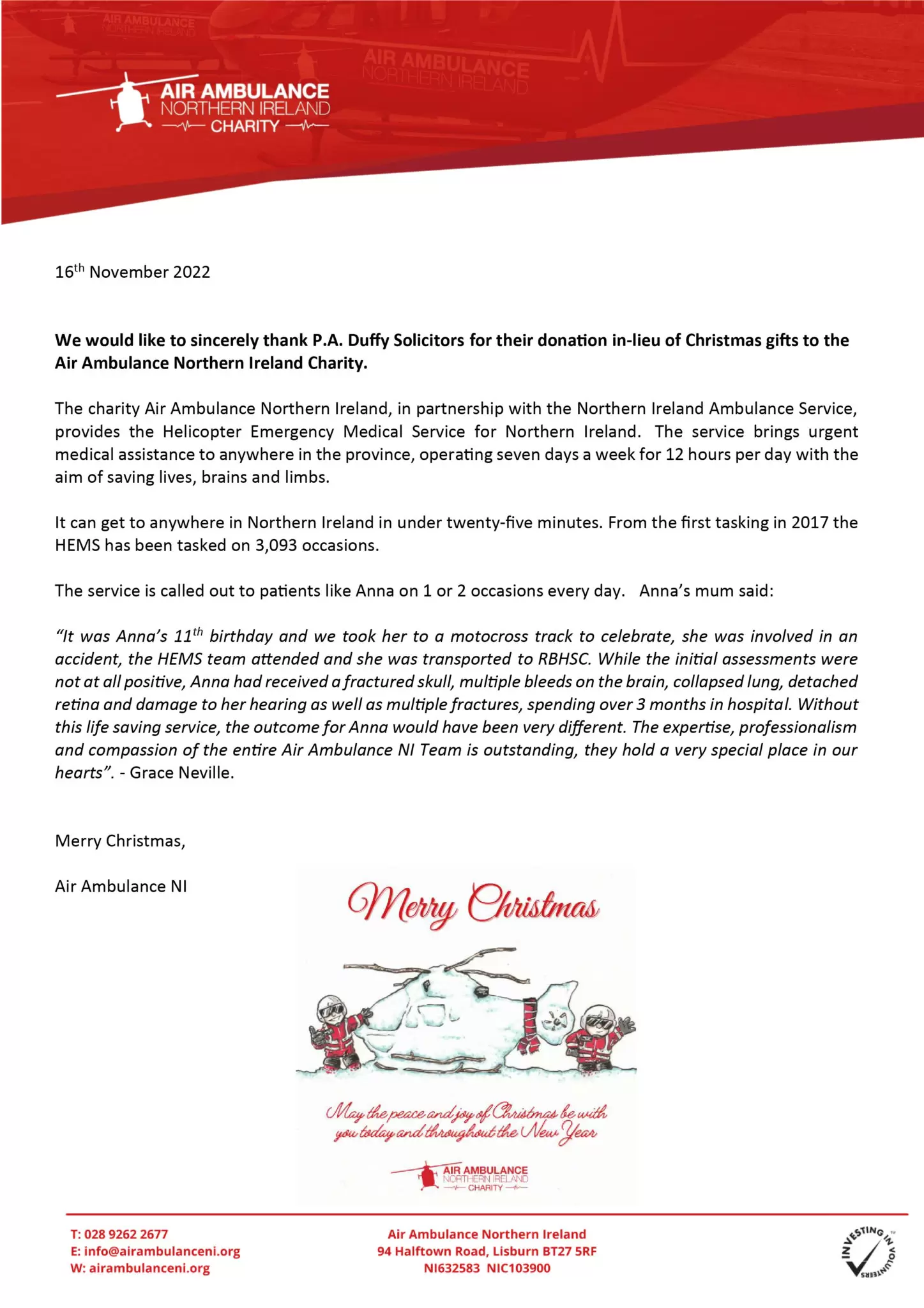 air ambulance northern ireland charity Christmas